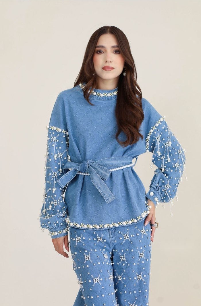 CONJUNTO AZUL PERLADO LUXE