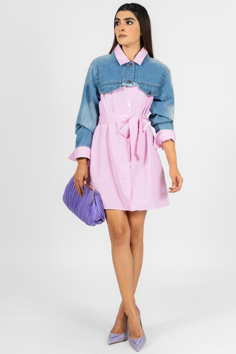VESTIDO RAYA CHALECO MEZCLILLA