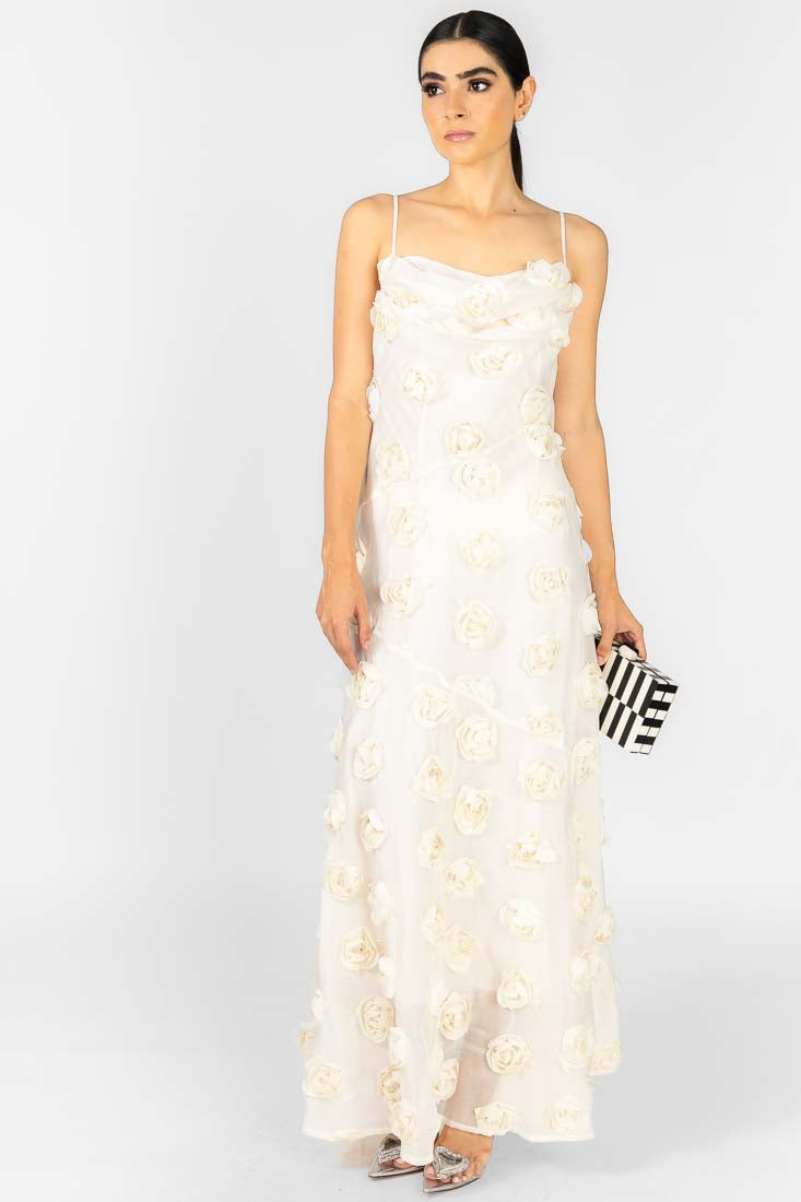 VESTIDO ROSAS BEIGE