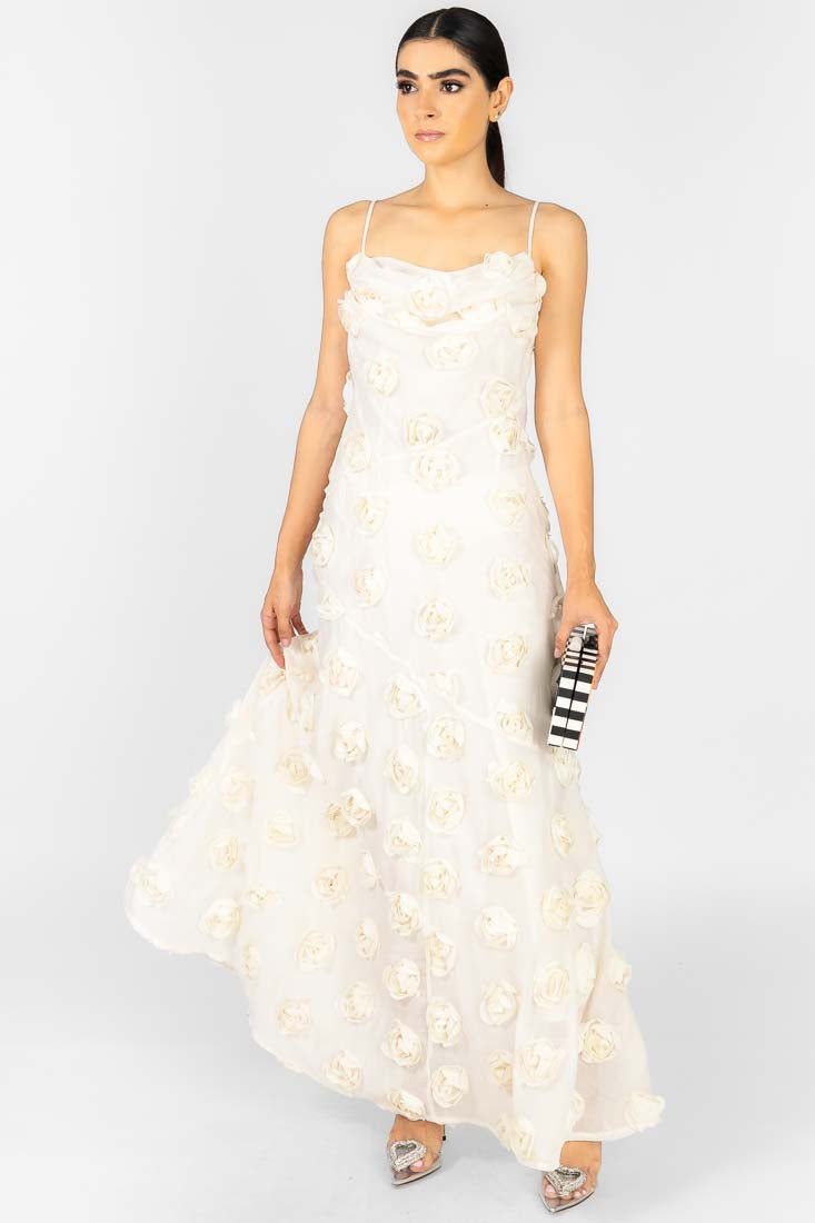 VESTIDO ROSAS BEIGE