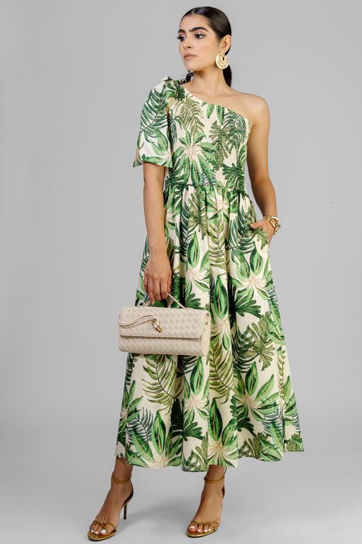 VESTIDO TROPICAL ASIMETRICO
