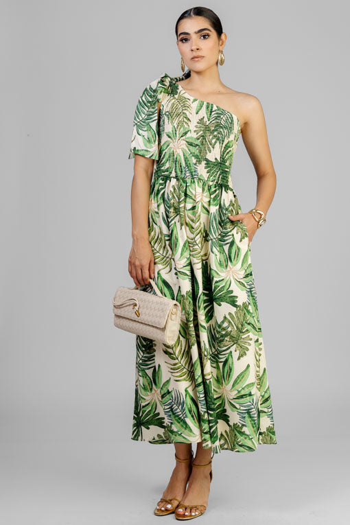 VESTIDO TROPICAL ASIMETRICO