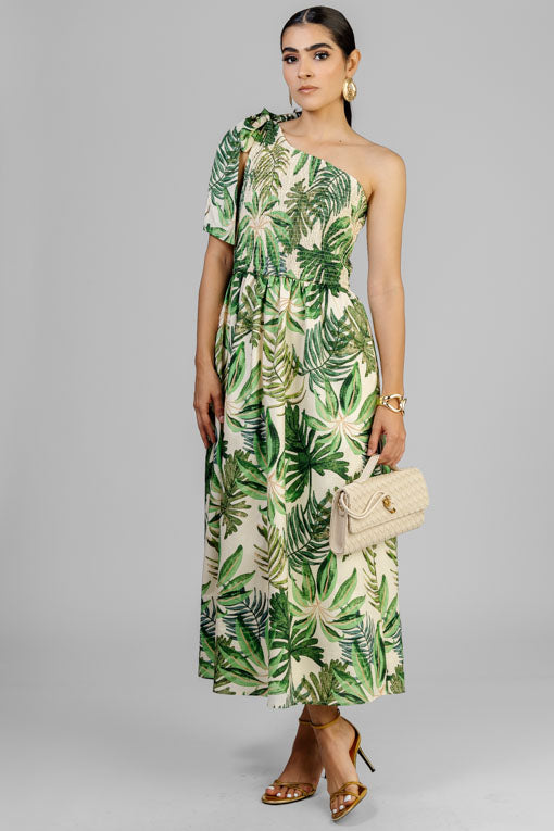 VESTIDO TROPICAL ASIMETRICO
