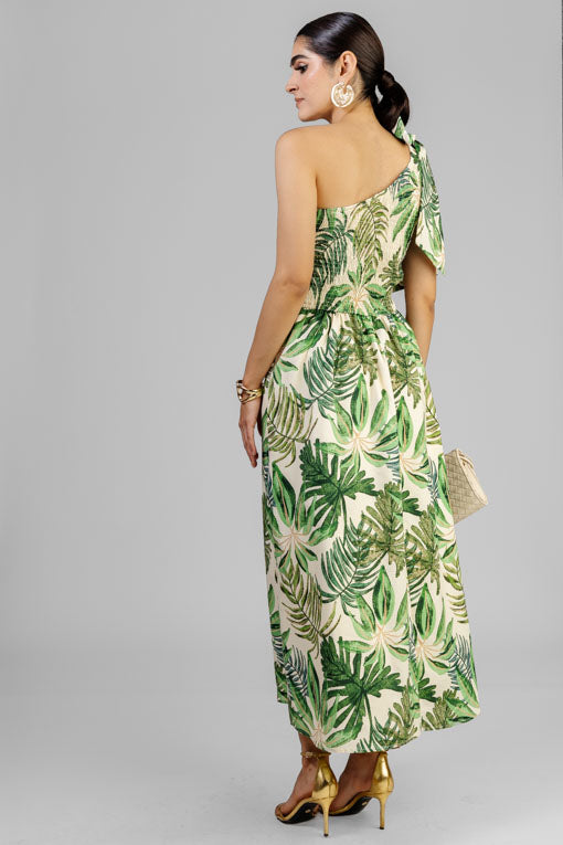 VESTIDO TROPICAL ASIMETRICO