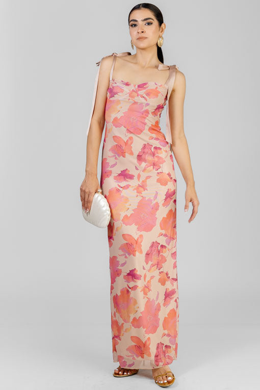 VESTIDO MESH FLORES ROSAS