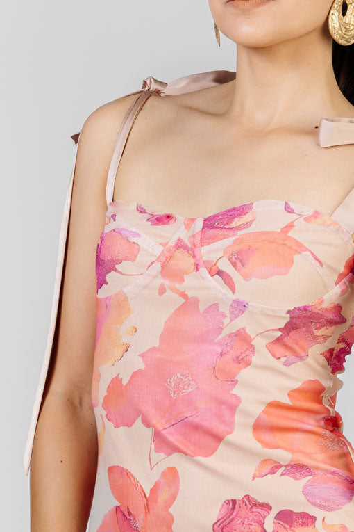 VESTIDO MESH FLORES ROSAS