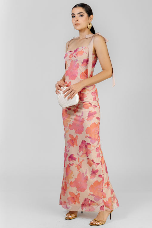 VESTIDO MESH FLORES ROSAS
