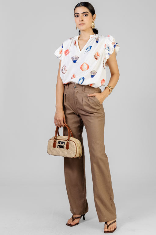PANTALON LINO CAFE
