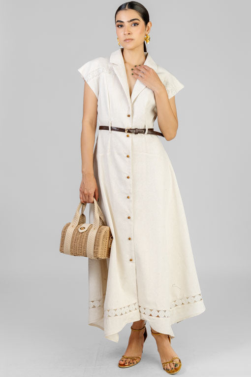 VESTIDO BEIGE REJILLA