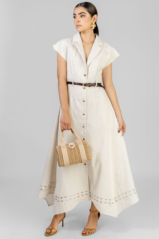 VESTIDO BEIGE REJILLA
