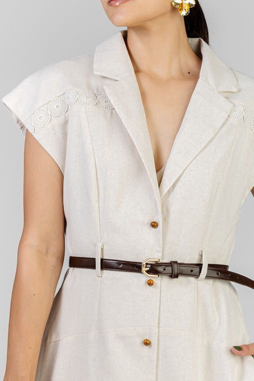 VESTIDO BEIGE REJILLA
