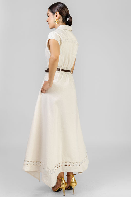VESTIDO BEIGE REJILLA