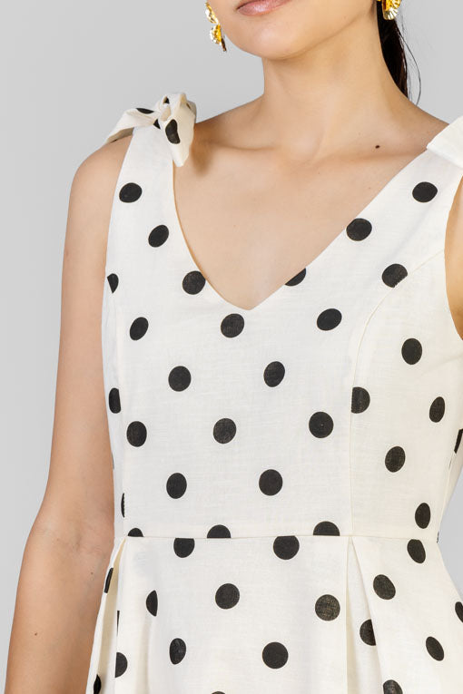 VESTIDO BEIGE LUNARES