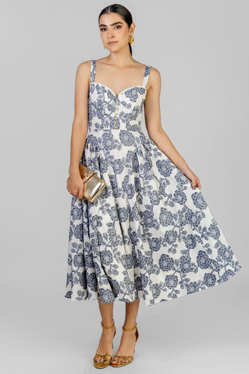 VESTIDO FLORES AZUL MARINO
