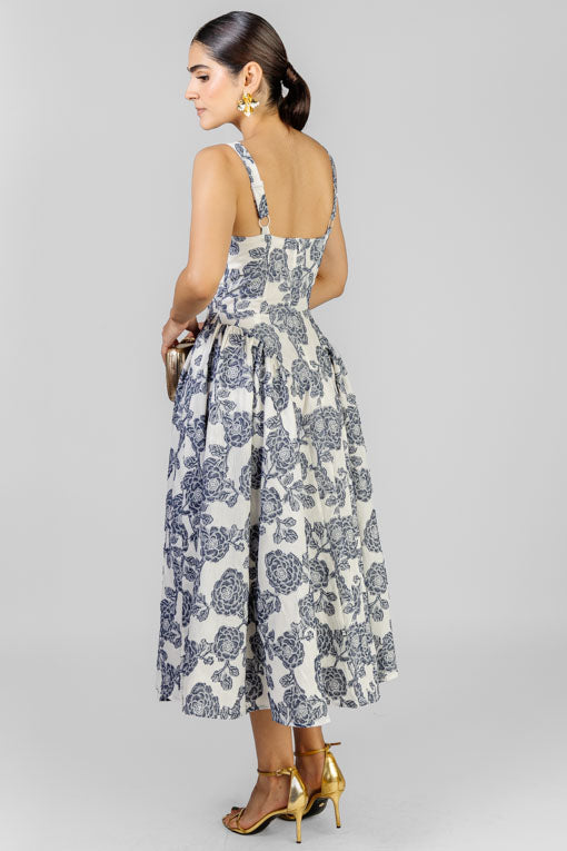 VESTIDO FLORES AZUL MARINO