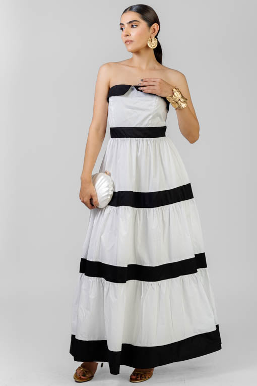 VESTIDO STRAPLESS BICOLOR