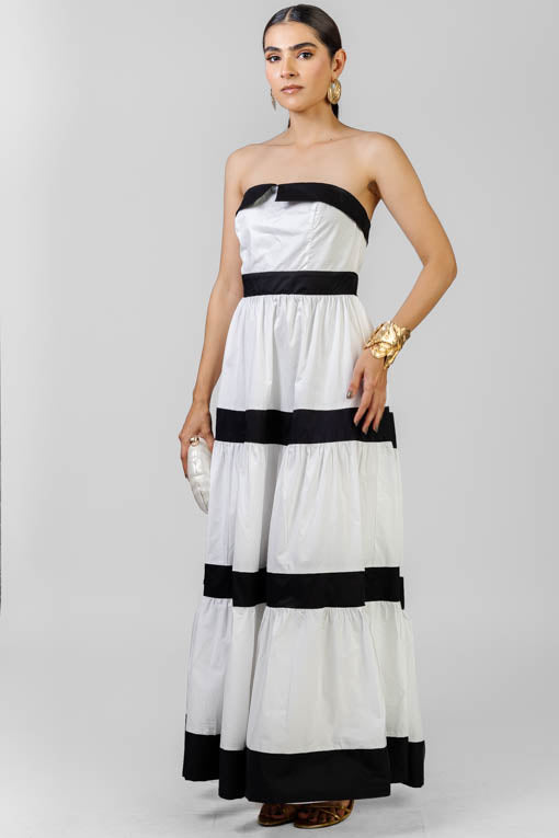 VESTIDO STRAPLESS BICOLOR
