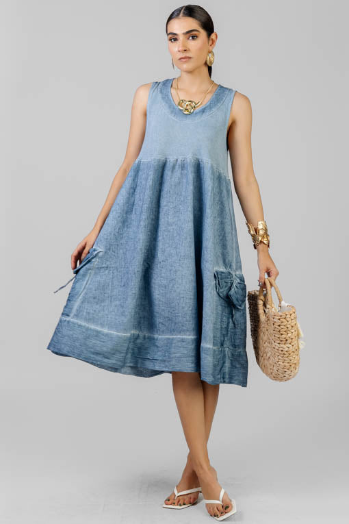 VESTIDO LINO AZUL