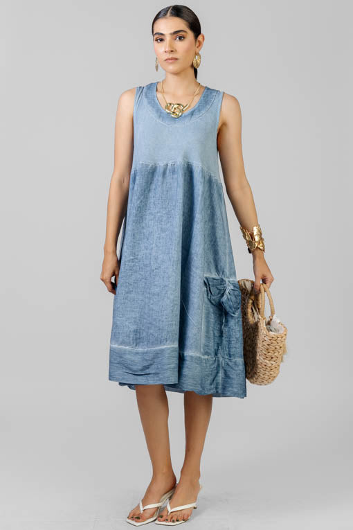 VESTIDO LINO AZUL
