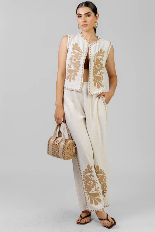 CONJUNTO LINO BORDADOS TAUPE