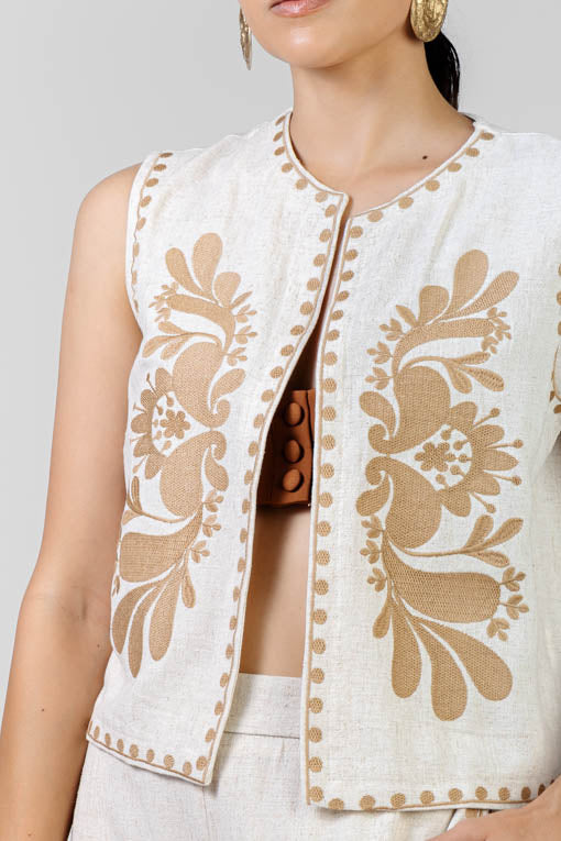 CONJUNTO LINO BORDADOS TAUPE