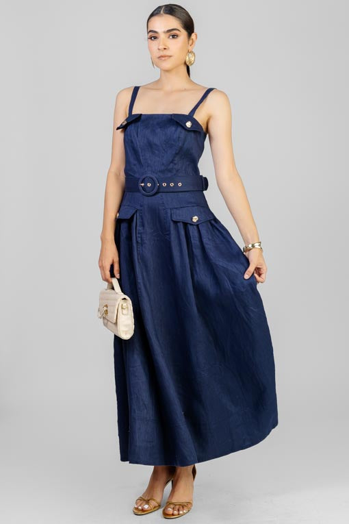 VESTIDO LINO AZUL MARINO