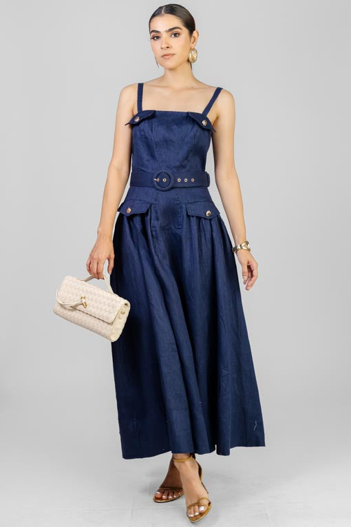 VESTIDO LINO AZUL MARINO