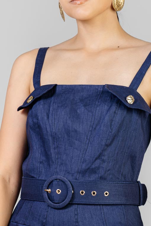 VESTIDO LINO AZUL MARINO