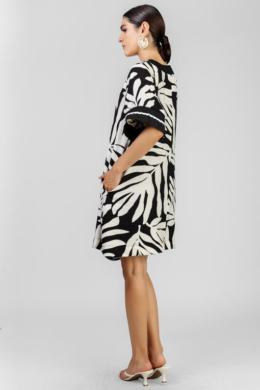 VESTIDO HOJAS BLANCO