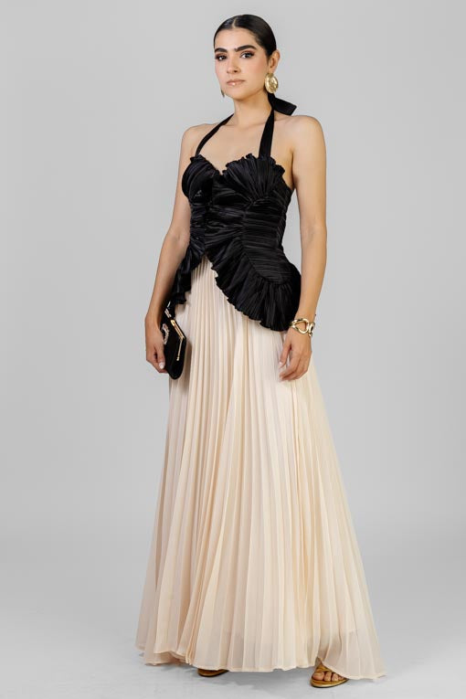 VESTIDO PLISADO BICOLOR