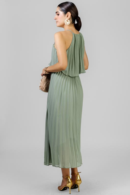 VESTIDO PLISES VERDE