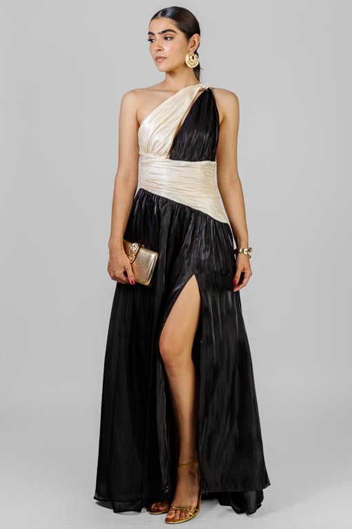 VESTIDO ASIMETRICO BICOLOR