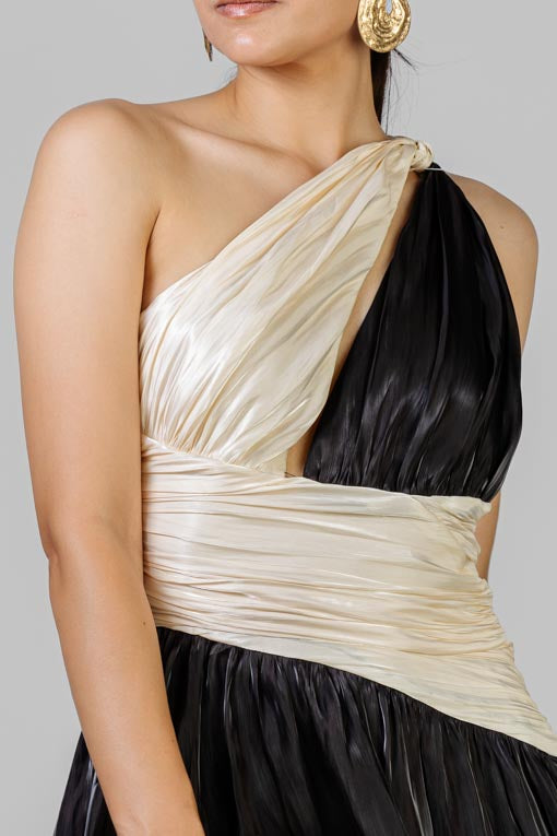 VESTIDO ASIMETRICO BICOLOR