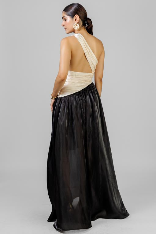 VESTIDO ASIMETRICO BICOLOR