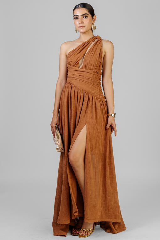 VESTIDO ASIMETRICO CAFE