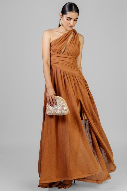 VESTIDO ASIMETRICO CAFE