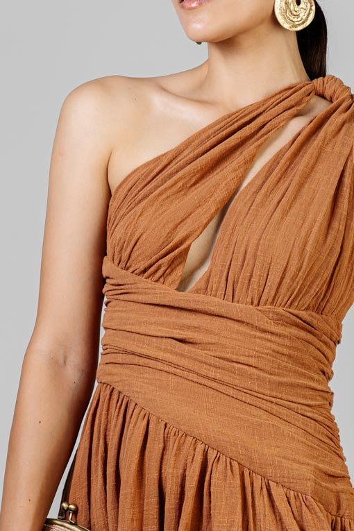 VESTIDO ASIMETRICO CAFE