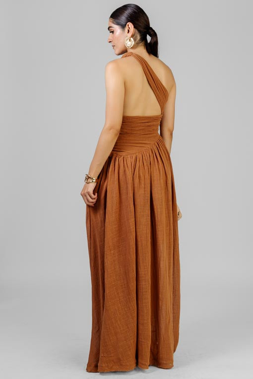 VESTIDO ASIMETRICO CAFE