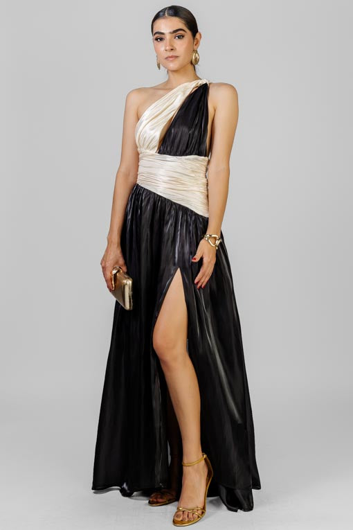 VESTIDO ASIMETRICO BICOLOR