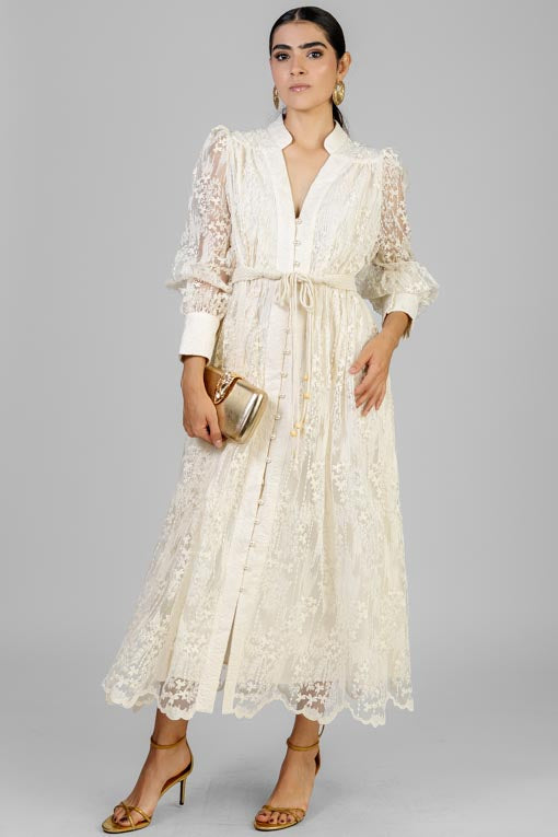 VESTIDO ORGANZA BORDADA BEIGE