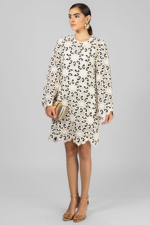 VESTIDO ENCAJE BEIGE Y NEGRO