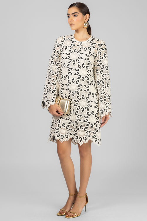 VESTIDO ENCAJE BEIGE Y NEGRO