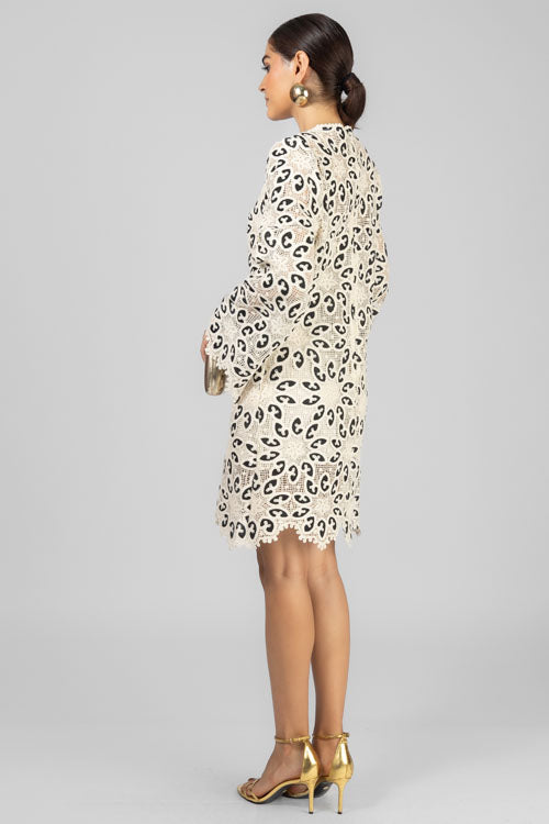 VESTIDO ENCAJE BEIGE Y NEGRO