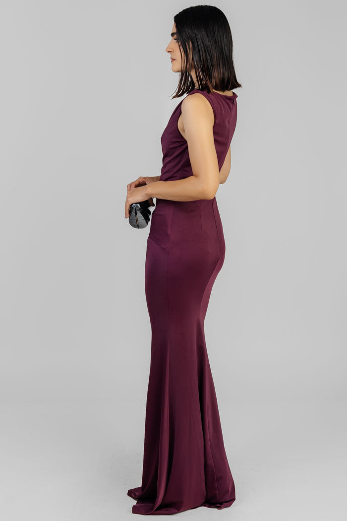 VESTIDO LARGO ELEGANTE VINO