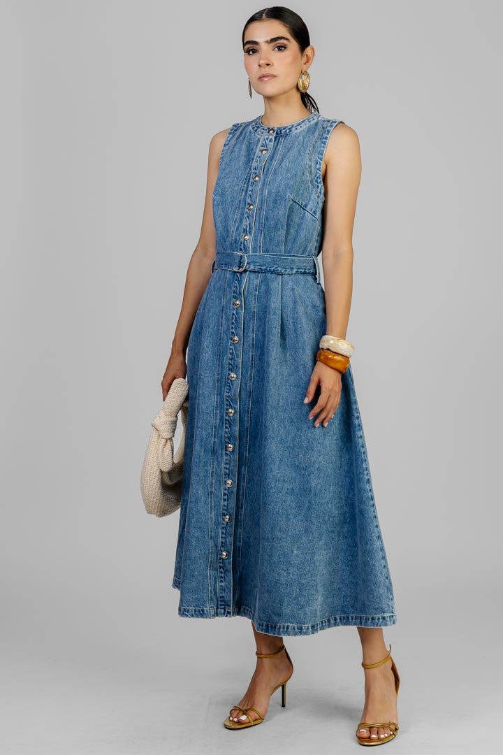 VESTIDO DENIM BOTONES PLATA