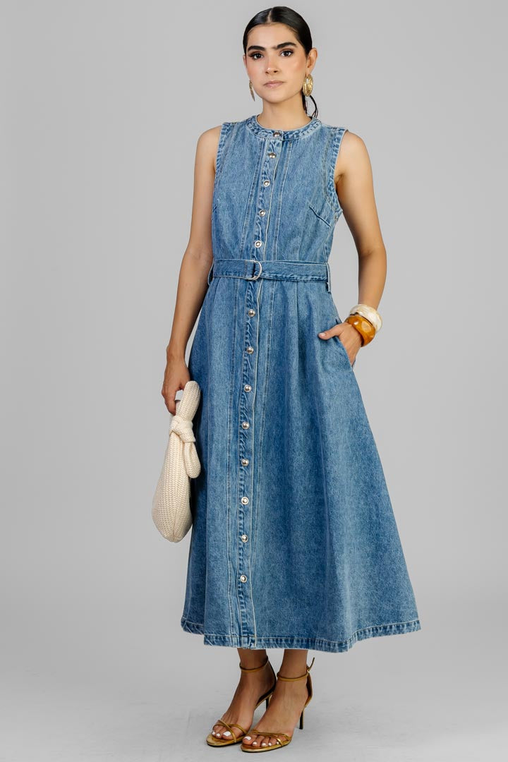 VESTIDO DENIM BOTONES PLATA