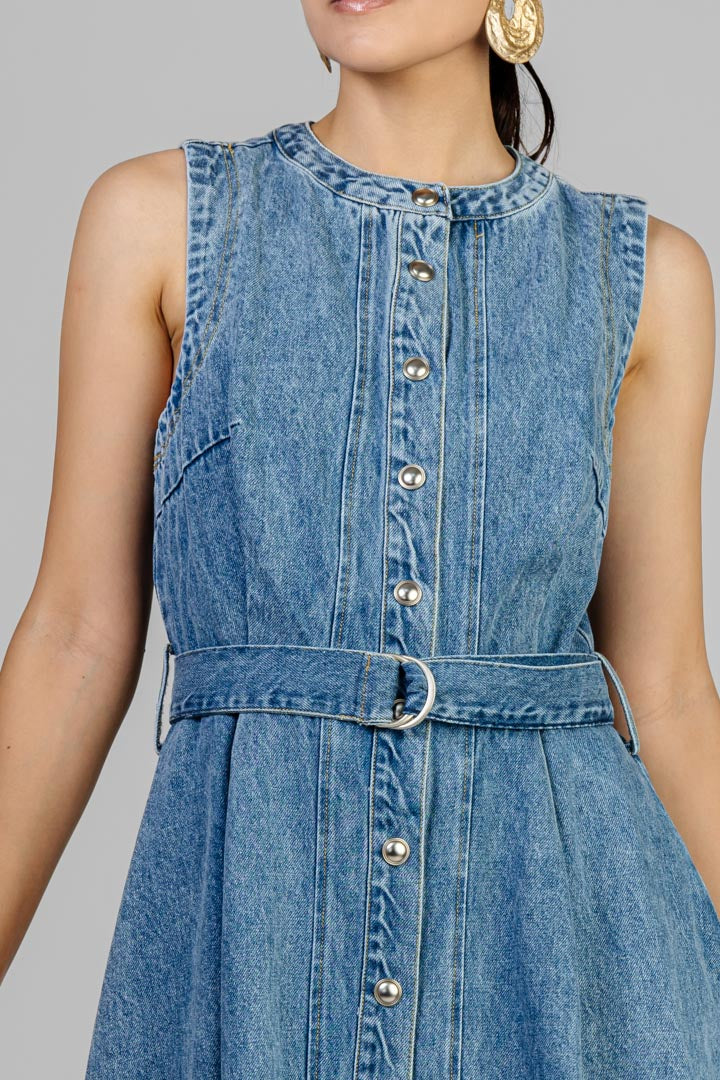 VESTIDO DENIM BOTONES PLATA