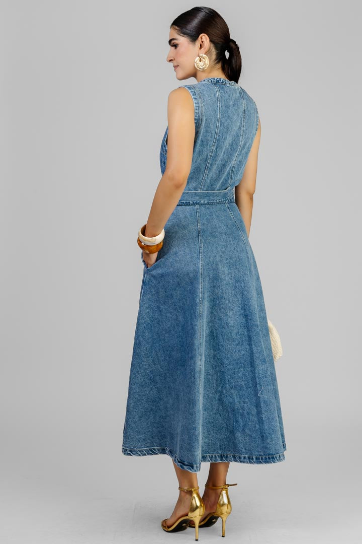 VESTIDO DENIM BOTONES PLATA