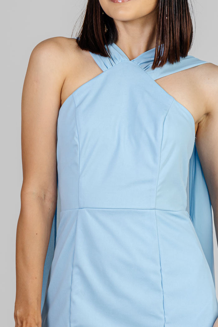 VESTIDO CELESTE MAXI ELEGANTE