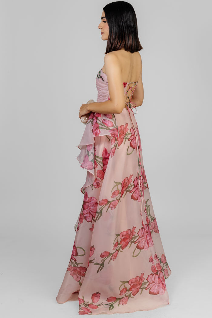 VESTIDO LARGO FLOREADO ESCOTE
